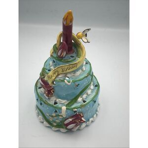 Blue Sky Clayworks Heather Goldminc Happy Birthday Cake Tealight Candle Holder.